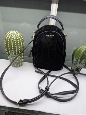 kate spade Black Quilted Velvet Mini Crossbody Backpack